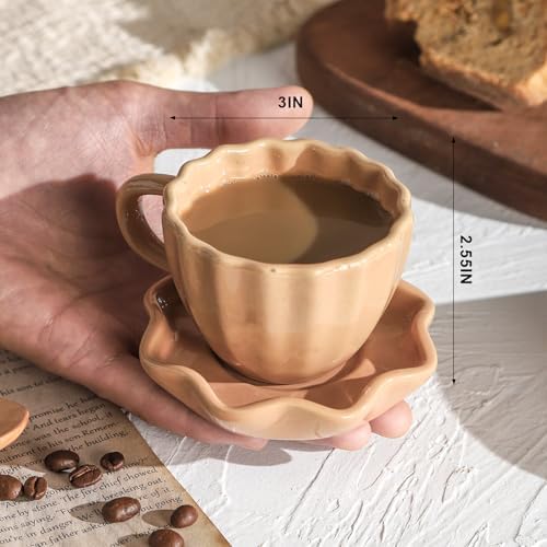 Cute Ceramic Double Espresso Shot Cups Set of 4 Tazas Para Cafe Expresso Cups 3 oz is Suitable for Single and Double Espresso Mugs. - Image 2