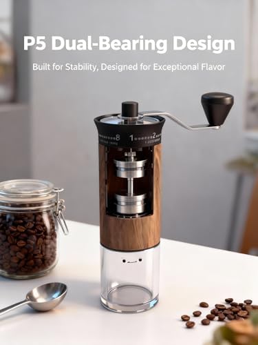 LAMIDO Mini Manual Coffee Grinder - 56 External Grind Settings, Stainless Steel Body & Crank, Ceramic Burr, Portable Hand Grinder for Travel, Camping, Home Brewing - Wood Grain - Image 3