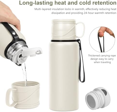 1000 ml Double wall vacuum Leakproof stainless steel wide mouth insulated water bottle,tea tumbler with tea strainer,cup and lid; travel coffee thermoses hot drinks,cold thermal flask - Image 4