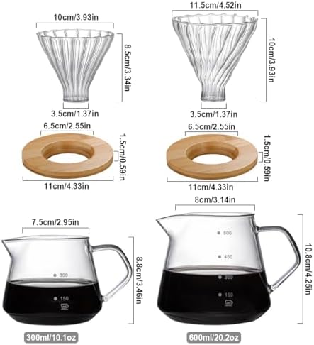 1PCS Hand Brewed Coffee Maker Filter, Borosilicate Glass Coffee Server with 1pcs Filter Cup & 1pcs Bamboo Holder for Brewing Coffee, Milk, Tea, Household Coffee (600ml / 20 OZ) - Image 2