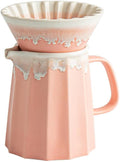 Pink Ceramic Pour over Coffee Maker Set, 14.5 OZ Porcelain Coffee Dripper Brewer Heat Resistant Coffee Pot Decanter ACM008P by Auerhceram