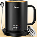 Coffee Mug Warmer with LED Pattern Display, Rechargeable Heated Coffee Mug with ±1°C Temperature Accuracy, Ideal for Coffee, Tea, Milk & Water by Home