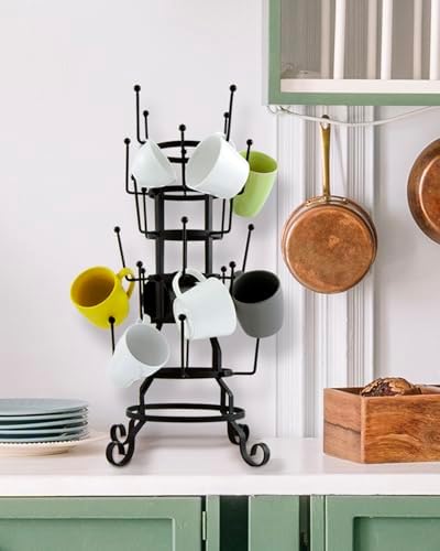 MyGift 24 Hook Rustic Mug Tree Holder for Coffee Cups & Glasses Rack - Image 4