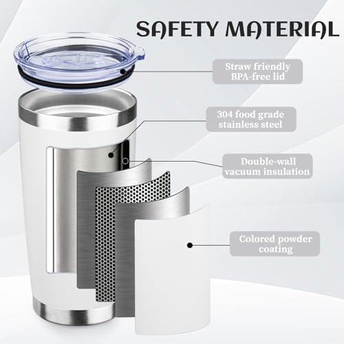 DIW 20oz Insulated Tumbler Bulk with Lid Travel Coffee Mug(White,6 Pack) - Image 5