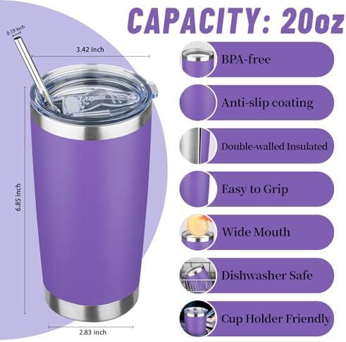 20 oz Tumbler with Lids and Straws, Stainless Steel Insulated Travel Coffee Mug, Double Wall Vacuum Insulated Tumblers, Powder Coated Coffee Tumbler for Cold & Hot Drinks (Mix Color-2, 4 Pack) - Image 2