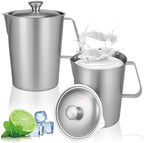 2 PCS 2 L/ 70 oz Large Stainless Steel Pitcher with Lid, Metal Measuring Cup with Handle & Scales, Wide Mouth Graduated Beakers, Milk Frothing Jug Metal Pitcher for Coffee Latte Art, Hot/Cold Water by Unknown