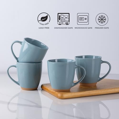 AmorArc 12oz Ceramic Coffee Mugs set of 6, Stylish Coffee Mugs with Rustic Terracotta Underside for Latte/Cappuccino/Milk/Cocoa, Dishwasher&Microwave Safe, Stone Blue - Image 6