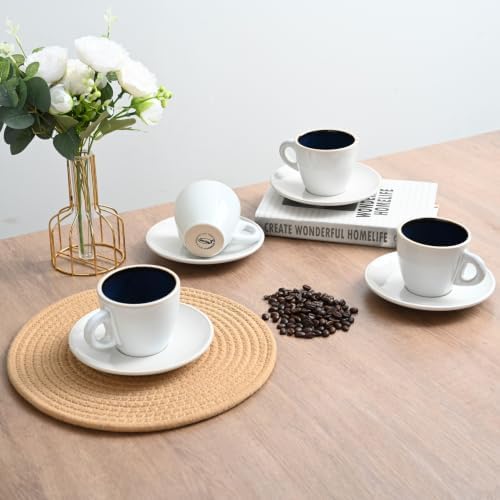 Bacimi® Espresso Cups and Saucers Set of 4 – 2.7oz Thick Barista Style Stoneware Cups - Blue Glaze Classic Italian Design - Ceramic Cups For Espresso, Macchiato, Doppio – Dishwasher & Microwave Safe - Image 6
