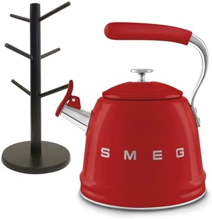 SMEG 50's Retro Style Whistling Kettle & divvi! Mug Tree Bundle - Red by Unknown