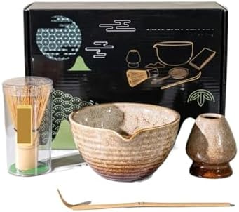 Matcha Blender Ceremony 4/5/6pcs Set Ceramic Chawan Bowl Bamboo Whisk And Tea Scoop Tools Kit(01 4PCS Black) by Unknown