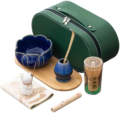 Matcha Whisk Set, Zen Travel Tea Ceremony Kit with Cat Figurine, Bamboo Whisk, Bowl, Incense & Portable Bag - 9-Piece Portable Matcha Set for Mindful Gifting & On-The-Go Rituals (K) by Unknown