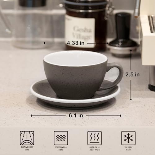Loveramics Coffee Cup Ceramic, 10 oz Latte Art Cup with Saucer for Cappuccino, Tea, Espresso, Thick - walled stoneware Cappuccino mug Set for Cafe and Barista - (Granite, 10OZ, 1 Cup and 1 Saucer) - Image 2