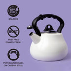 Farberware Lovely Lady Stovetop Tea Kettle, Whistling Teapot, Porcelain Enamel on Carbon Steel, BPA-Free, Rust-Proof, Cool Handle, 2 qt, 8 Cup Capacity, Pearl - Image 3
