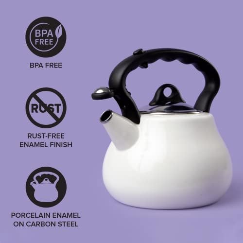 Farberware Lovely Lady Stovetop Tea Kettle, Whistling Teapot, Porcelain Enamel on Carbon Steel, BPA-Free, Rust-Proof, Cool Handle, 2 qt, 8 Cup Capacity, Pearl - Image 3