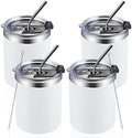MEWAY 12 oz Lowball, Tumbler Stainless Steel Double Wall Vacuum Insulated Mug with Straw and Lid, Cleaning Brush ，Durable Powder Coated Insulated Coffee Cup for Cold & Hot Drinks (White,4 pack) by MEWAY