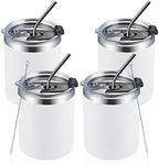 MEWAY 12 oz Lowball, Tumbler Stainless Steel Double Wall Vacuum Insulated Mug with Straw and Lid, Cleaning Brush ，Durable Powder Coated Insulated Coffee Cup for Cold & Hot Drinks (White,4 pack) by MEWAY