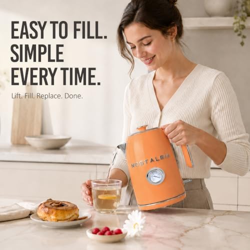 Nostalgia Retro Electric Kettle,1.7L Enamel-Coated Stainless Steel - Orange - Image 4