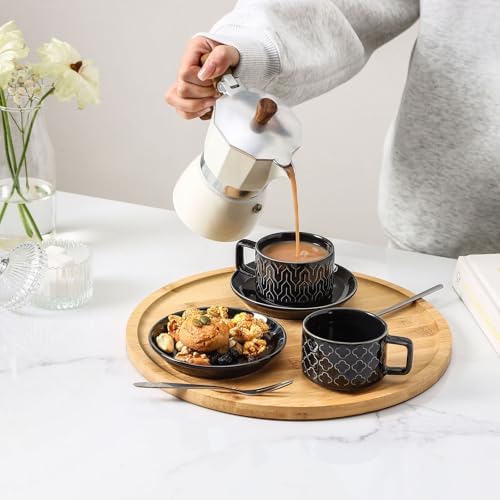 4oz Ceramic Espresso Cups Set of 4, with Stand and Saucers, Black - Image 6