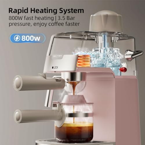 3.5Bar Espreeso Machine 4-Cup Compact Coffee Maker 800W Pink - Image 4