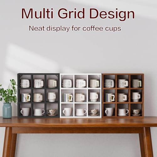 Helsin 9 Grid Vintage Coffee Mug Display Rack, 16inch Wall Mounted Wooden Curio Shadow Box Shelf, Cup Floating Shelves Display and Organizer (Black) - Image 6