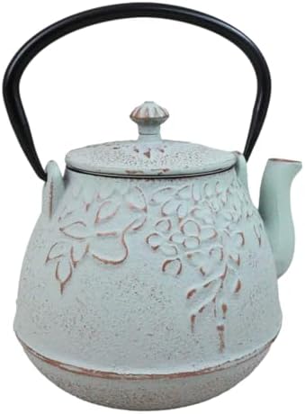 Ebros Gift Traditional Oriental Tetsubin Mint Green Leaves Design Cast Iron Teapot With Enameled Interior 32oz Asian Japanese Chinese Fusion Housewarming Tea Pot Accent - Image 4