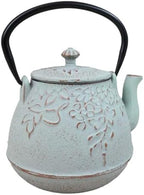 Ebros Gift Traditional Oriental Tetsubin Mint Green Leaves Design Cast Iron Teapot With Enameled Interior 32oz Asian Japanese Chinese Fusion Housewarming Tea Pot Accent - Image 4