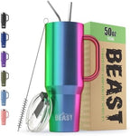 Beast 50 oz Tumbler with Handle Stainless Steel Vacuum Insulated Coffee Ice Cup Double Wall Travel Flask (Rainbow) by GreensSteel