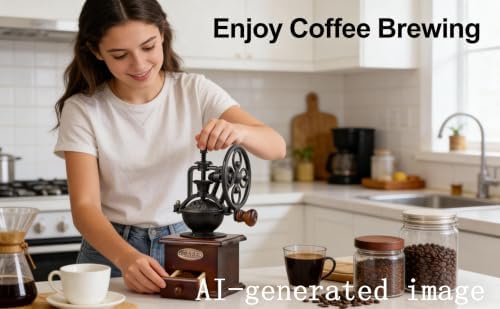 WANLIAN Vintage Manual Coffee Grinder, Cast Iron Hand Crank, Ceramic Burr - Image 2