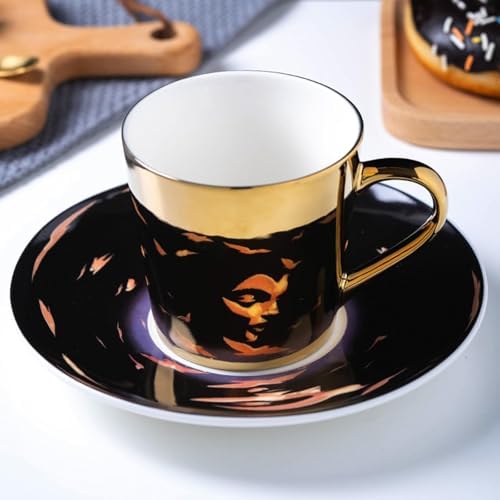 Reflection Cup,Mirror Cup and Saucer,Anamorphic Cup and Saucer,Creativity Tea Cup and Saucer Set,Ceramic Coffee Mug with Saucer and Spoon,for Cappuccino,milks,espresso,tea,coffee,250ml by Unknown