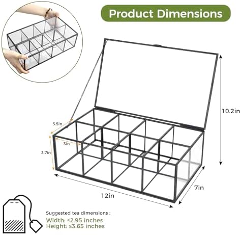 Glass Tea Bag Organizer, Tea Box Organizer Storage Box (8 Compartments) - Image 3
