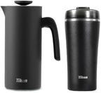 Tiken Black French Press Coffee Maker AND Black Insulated Tumbler, Stainless Steel Coffee Maker by WelcometoTikenWare