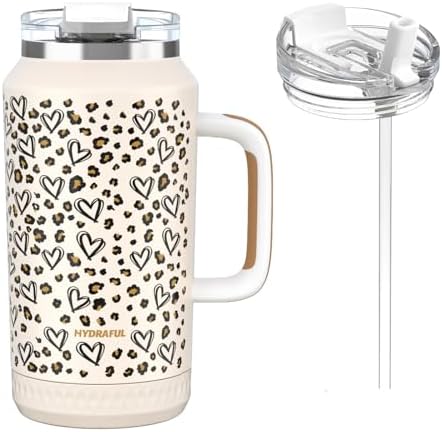 Hydraful 64 oz Tumbler with Handle and Straw - 100% Leak-Proof - Insulated Cup Reusable Stainless Steel Large Water Bottle Travel Mug for Gym, Hiking, and Camping - Gifts for Women Men Him Her by Hydraful