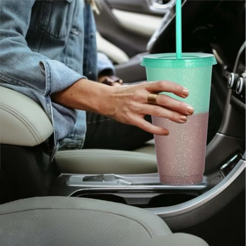 Color Changing Cups, 5 Pack 24oz Plastic Tumblers, Reusable Iced Coffee & Smoothie Cups with Lids and Straws for Parties and Travel (Cranberry, 24 Pcak) - Image 6
