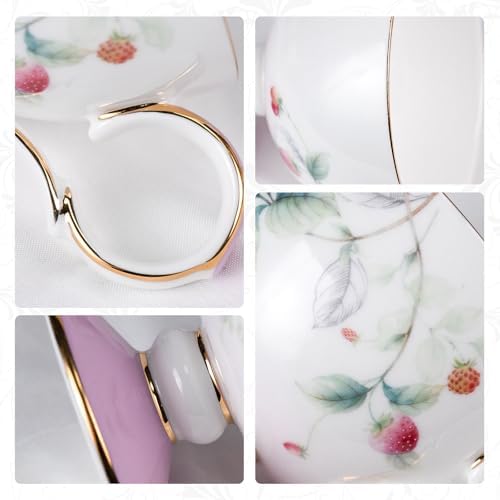 KAMMAK Tea Cups Set of 2,Ceramic Floral Pattern Demitasse Cup - Image 3