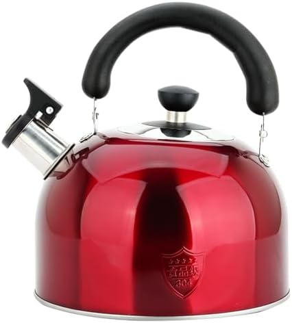 3.75 Quart/4L Whistling Tea Kettle,18/8 Stainless Steel, Red by MAXCOOK