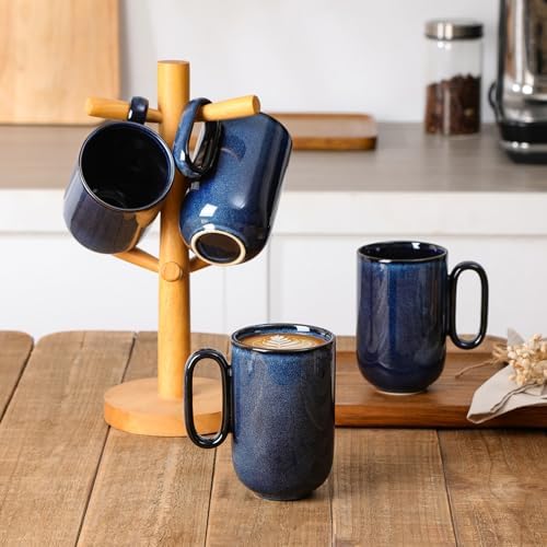 vicrays Ceramic Coffee Mug Set - 16 Ounce Large Stoneware Mug for Men Women - Unique Glazed Porcelain Mugs with Handle for Coffee Latte Tea Milk Cocoa - Set of 4 (Blue) - Image 4