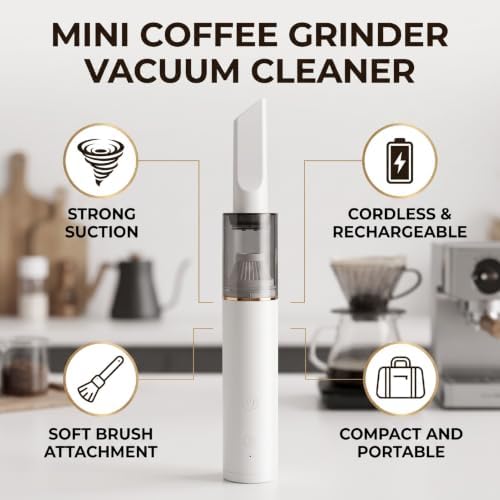 Jiawu Mini Coffee Grinder Vacuum Cleaner with Soft Brush (White) - Image 3