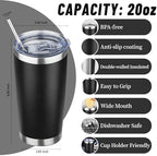 20 oz Tumbler with Lids and Straws, Stainless Steel Insulated Travel Coffee Mug, Double Wall Vacuum Insulated Tumblers, Powder Coated Coffee Tumbler for Cold & Hot Drinks (Mix Color-3) - Image 2