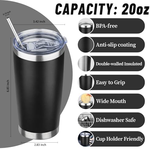 20 oz Tumbler with Lids and Straws, Stainless Steel Insulated Travel Coffee Mug, Double Wall Vacuum Insulated Tumblers, Powder Coated Coffee Tumbler for Cold & Hot Drinks (Mix Color-3) - Image 2