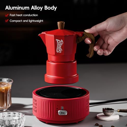 Bincoo Three-valve Espresso Maker Stovetop,2 Cups Camping Moka Pot Espresso Italian Coffee Maker,Rich Crema,Easy to Use (Red) - Image 2