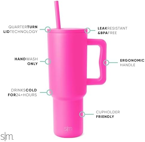 Simple Modern 40 oz Trek Tumbler with Handle and Straw Lid | Cup Holder Friendly Insulated Stainless Steel Travel Mug | Raspberry Vibes - Image 2