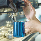 Milk Frother Pitcher Stainless Steel Spout, Internal Scale Frother (350ml Ti Blue + Ladder) - Image 3