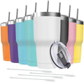 30oz Stainless Steel Travel Mug with Lid, 8 Pack Double Wall Vacuum Insulated Bulk Tumbler with 8 Straws, Powder Coated Coffee Cup Suitable for Vehicle Cup Holders(Assorted Colors) by Deitybless