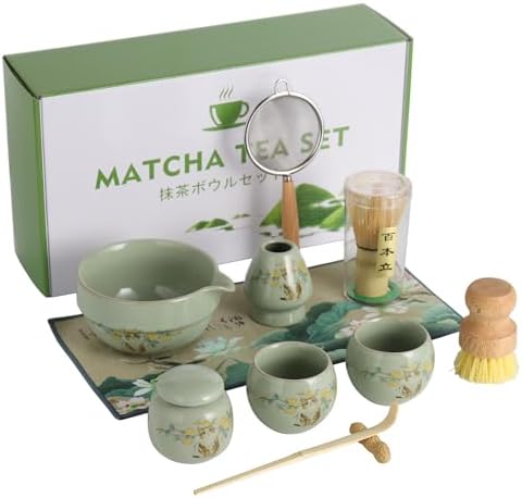 11 Pcs Matcha whisk Set,13 OZ,With 2 Cups and 1 Tea Can,Unique Cat Pattern Design，Complete Matcha Kit Set,Japanese Matcha Set,Perfect Matcha Kit for Matcha Tea Ceremony(Cat-Green) by MAKOUYU