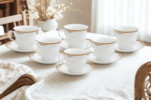 Porcelain Tea Set - White with Gold Floral Edge Design, 12 Piece Set - Image 4