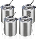 MEWAY 12 oz Lowball, Tumbler Stainless Steel Double Wall Vacuum Insulated Mug with Straw and Lid, Cleaning Brush ，Durable Powder Coated Insulated Coffee Cup for Cold & Hot Drinks (Silver,4 pack) by MEWAY