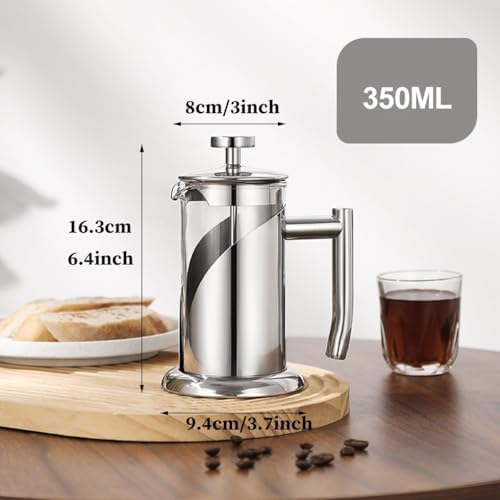 French Press Coffee Maker Coffee Press, With 3 Filters System, Heat Resistant Thickness Borosilicate Glass, Stainless Steel, Cold Brew Coffee Tea Pot, Easy To Clean(/Silver,350ml) - Image 6
