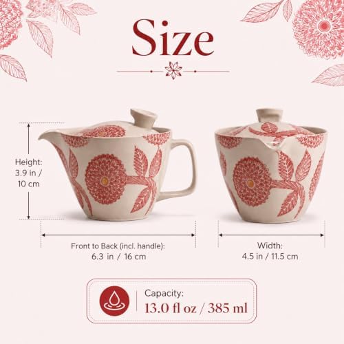 Hasami Ware Dahlia Teapot with Stainless Infuser, 13 fl oz (Red) - Image 2