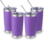 Volhoply 20oz Stainless Steel Tumbler with Lid and Straw Bulk 4 Pack,Double Wall Insulated Travel Iced Coffee Mug Fits Cup Holder,Powder Coated Cups for Hot/Cold Drinks,Gifts for Women（Purple,4 Set） by LiveFully%EF%BC%8CDrinkFreely%E2%80%94KeepGoingwithVolhoply%EF%BC%81
