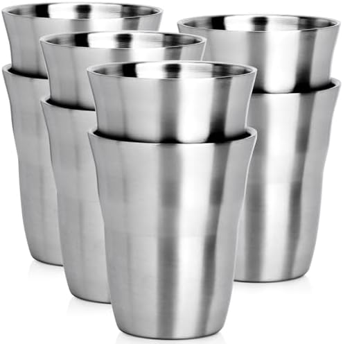 Beasea Stainless Steel Cups 8.8 oz, 8 Pack Small Stainless Steel Tumbler Bulk Stackable Insulated Mini Cups for Drinking Double Wall Metal Glasses Tin Cups for Office Home Party Camping by Beasea